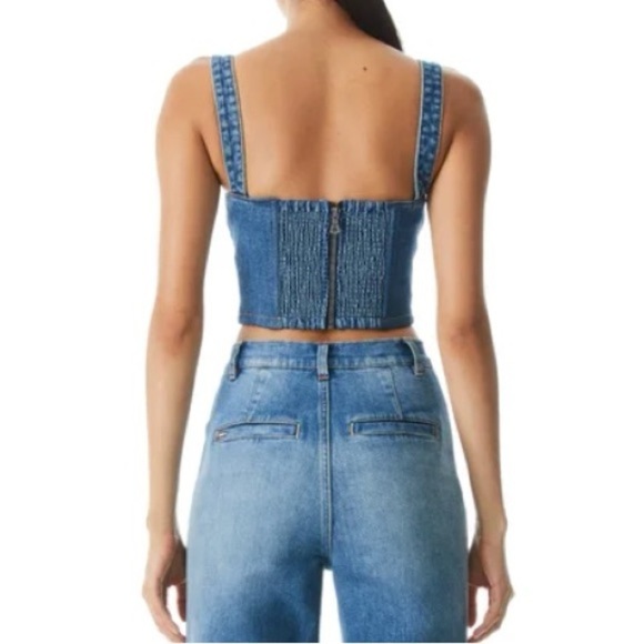 Alice + Olivia Jeanna Denim Bustier Crop Top - Picture 3 of 10